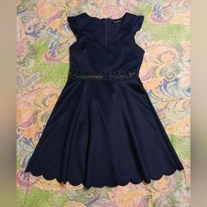 Sequin Hearts NWT Junior's Size 7 Blue Sleeveless Lace Waist Scallop Hem Dress